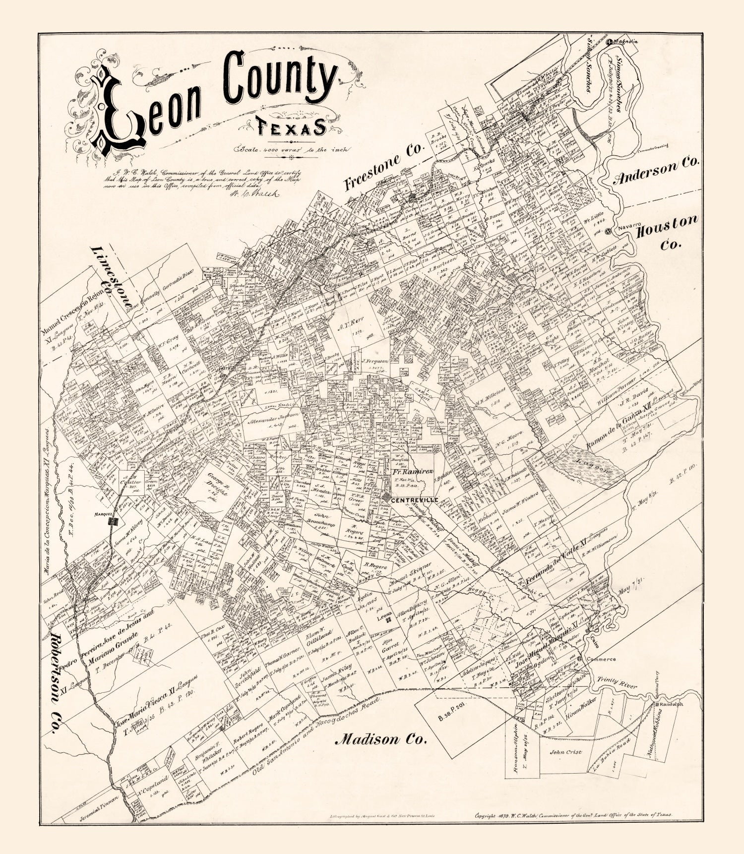 Vintage Map of Leon County, Texas 1879