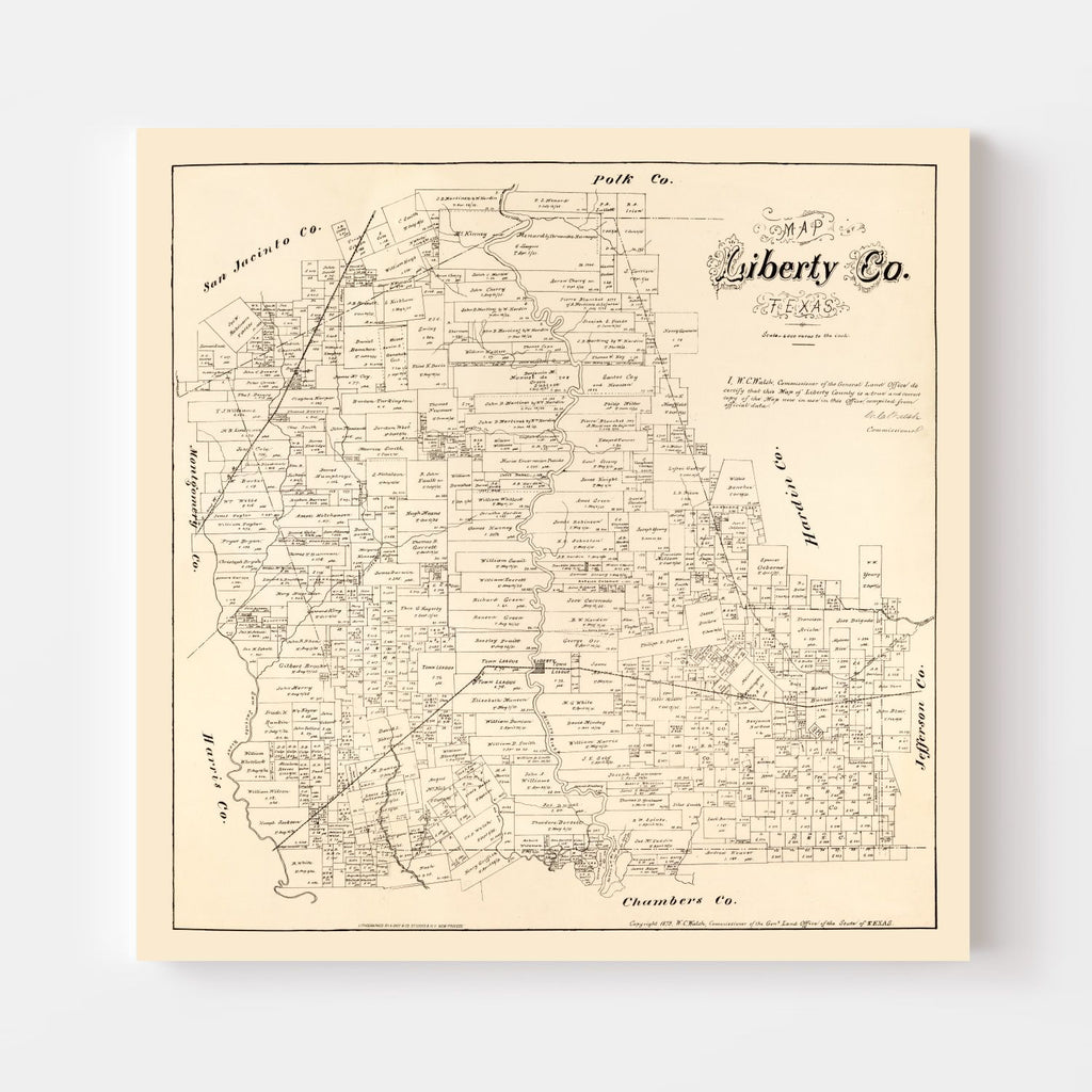 Vintage Map of Liberty County, Texas 1879
