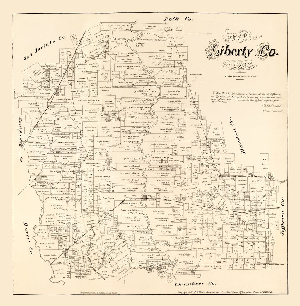 Vintage Map of Liberty County, Texas 1879