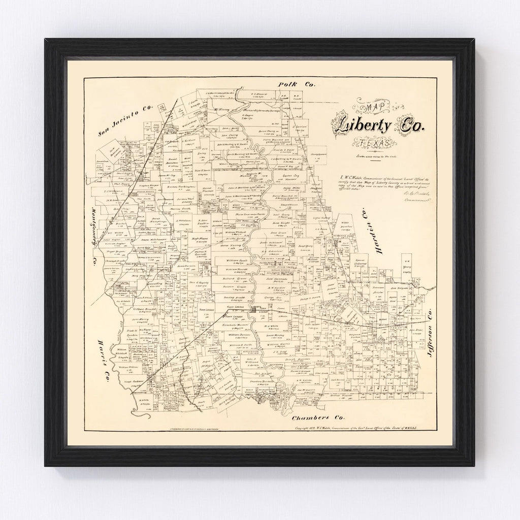 Vintage Map of Liberty County, Texas 1879