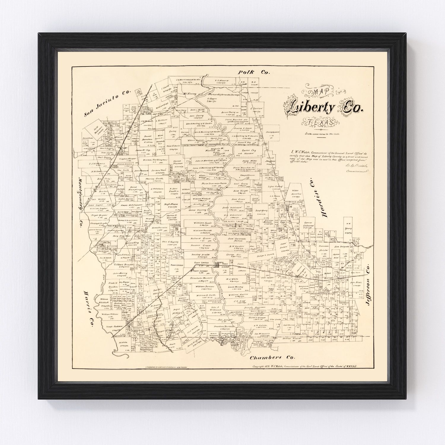 Vintage Map of Liberty County, Texas 1879