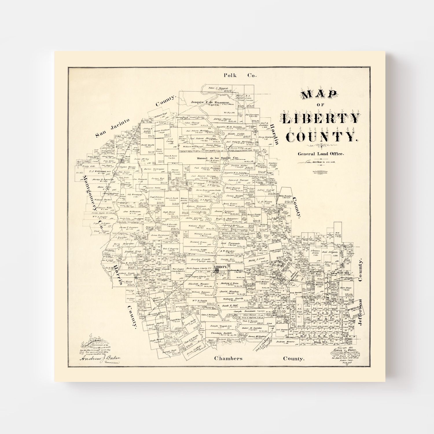 Vintage Map of Liberty County, Texas 1895