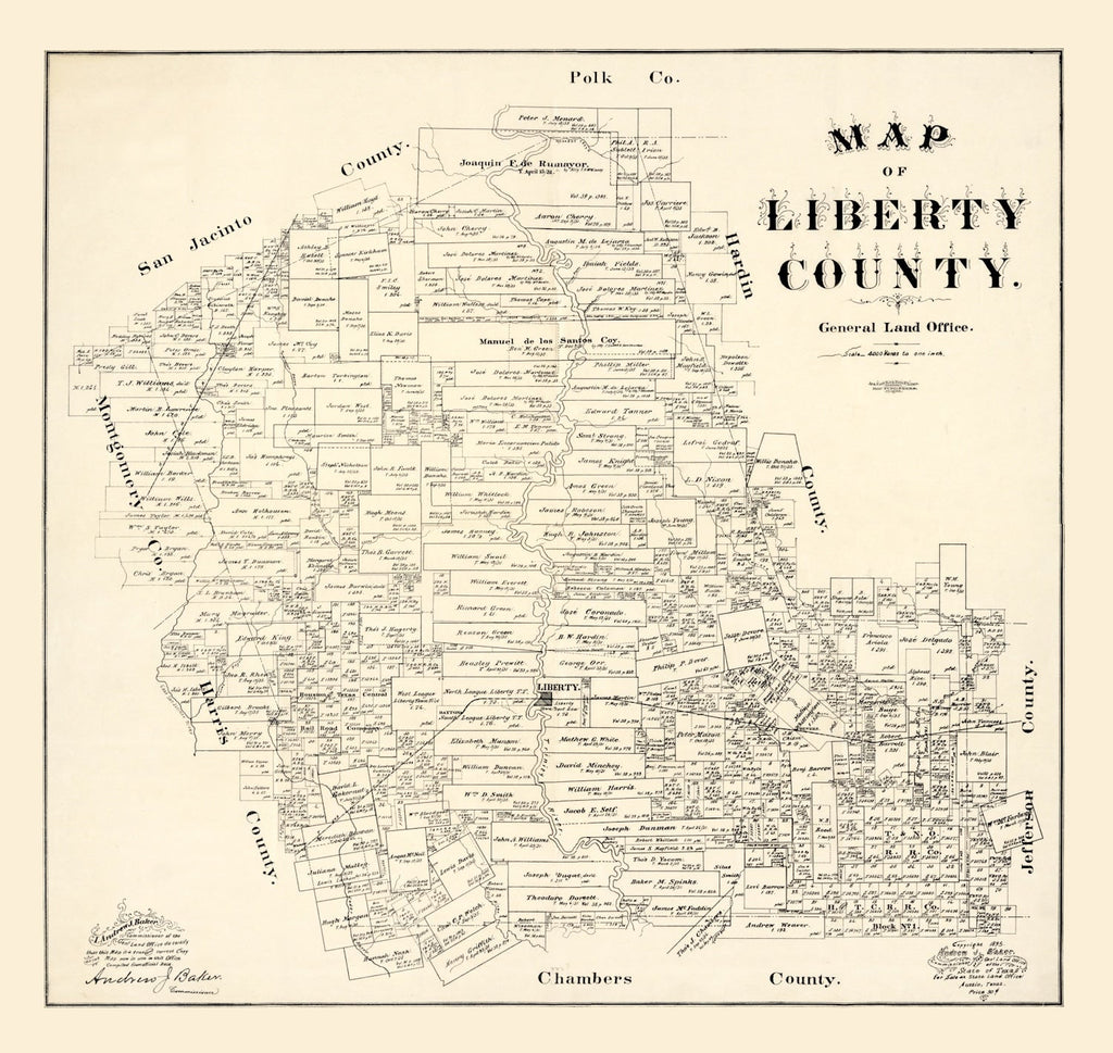 Vintage Map of Liberty County, Texas 1895