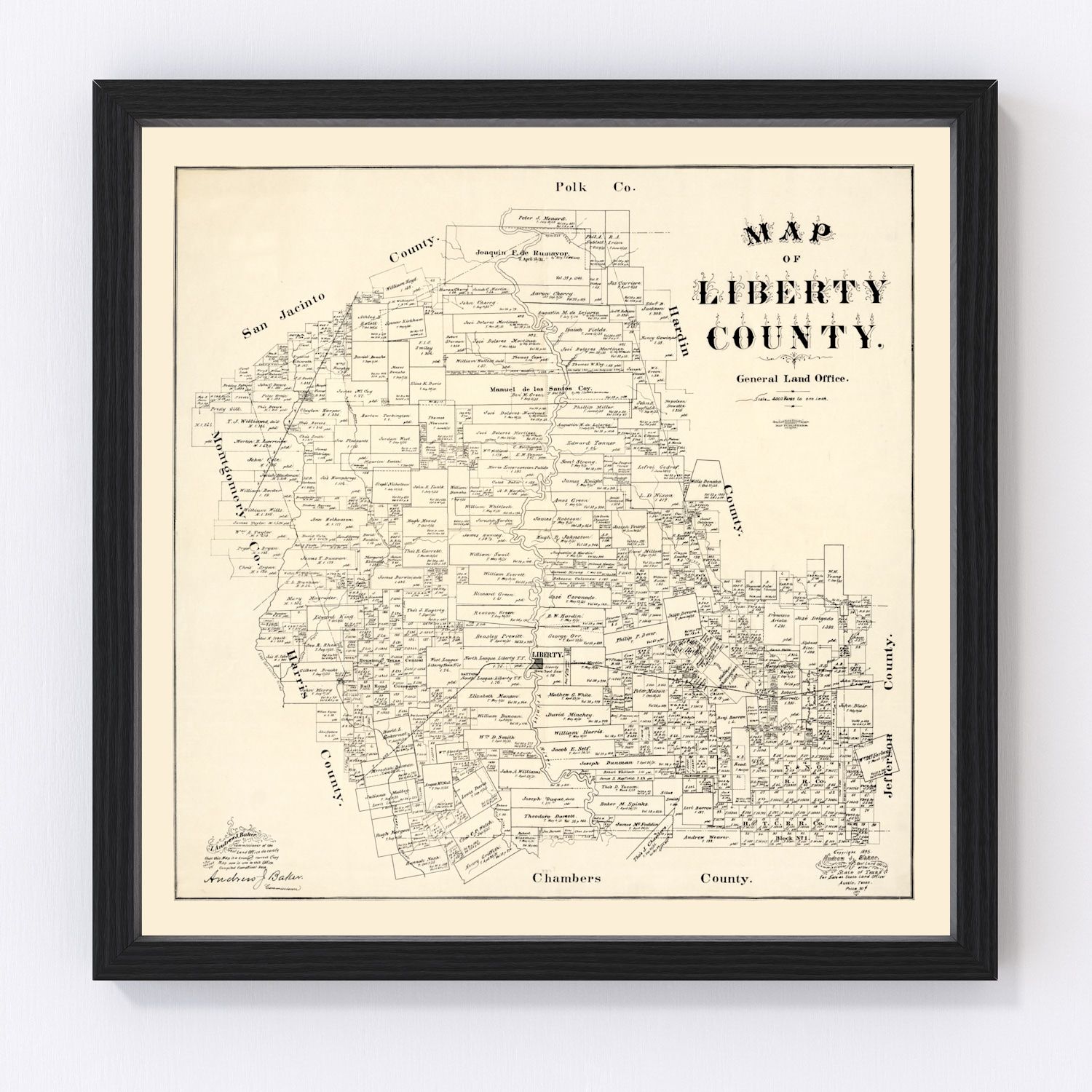Vintage Map of Liberty County, Texas 1895