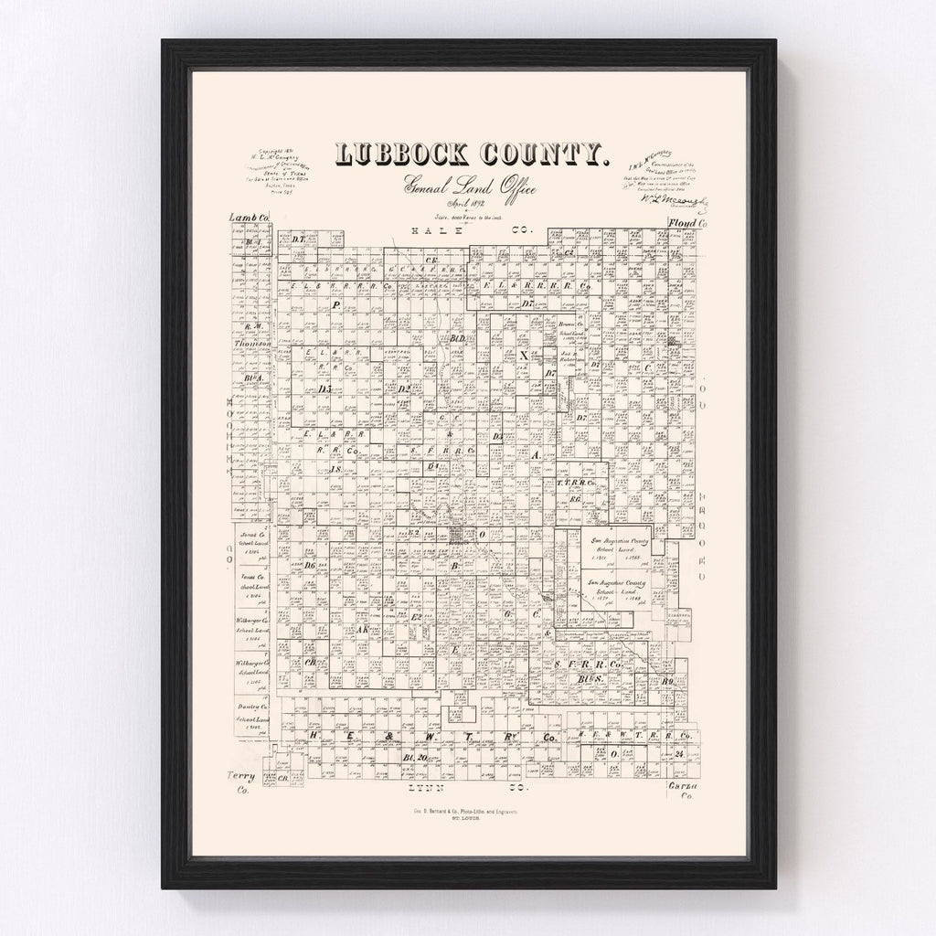 Vintage Map of Lubbock County, Texas 1892