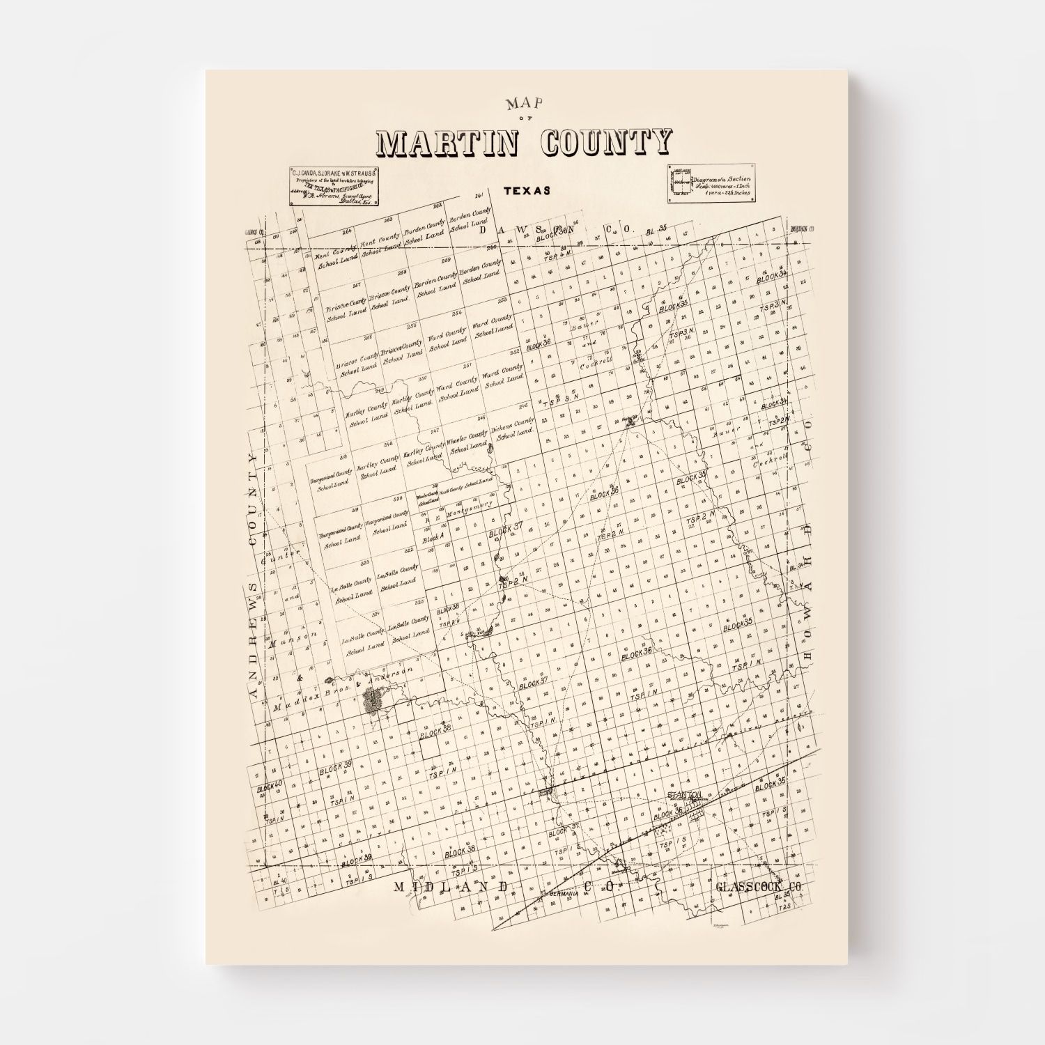 Vintage Map of Martin County, Texas 1894
