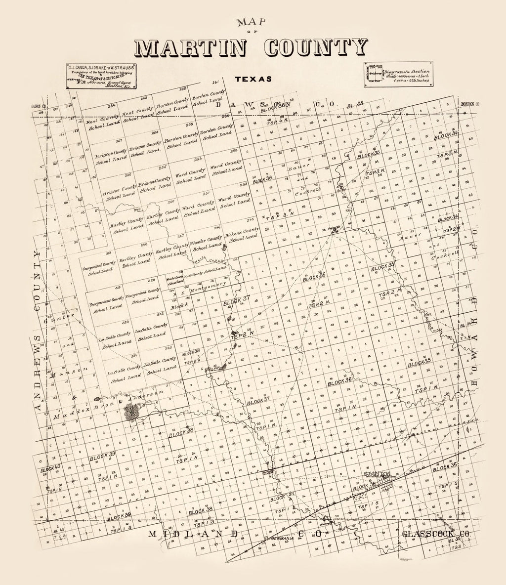 Vintage Map of Martin County, Texas 1894