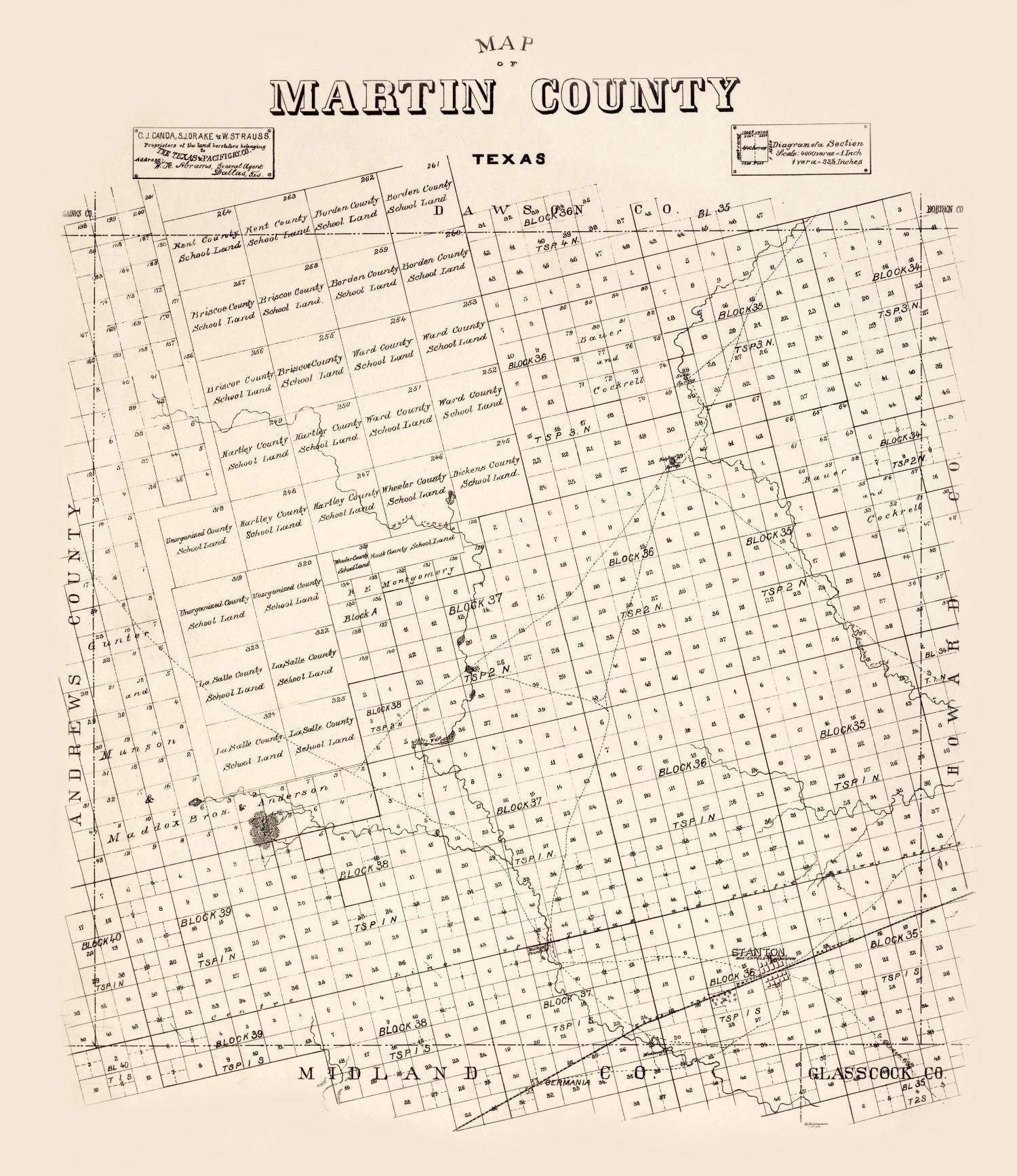 Vintage Map of Martin County, Texas 1894