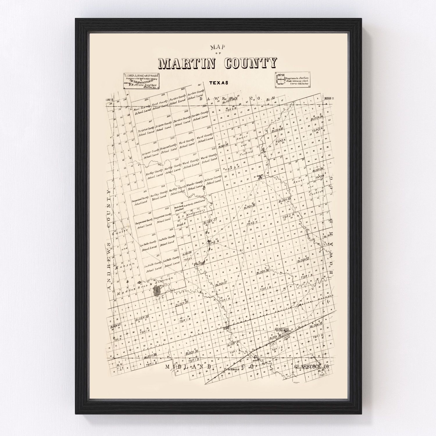 Vintage Map of Martin County, Texas 1894