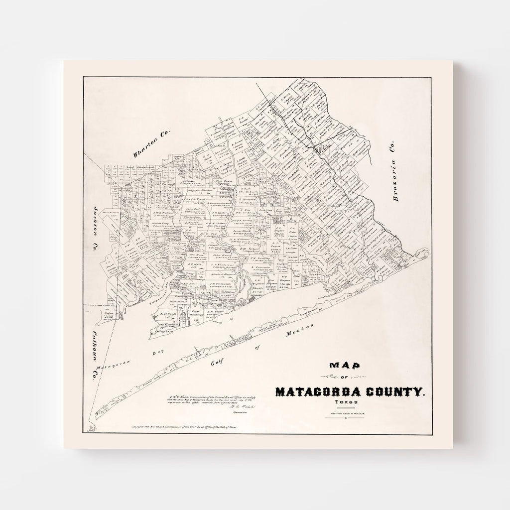 Vintage Map of Matagorda County, Texas 1879