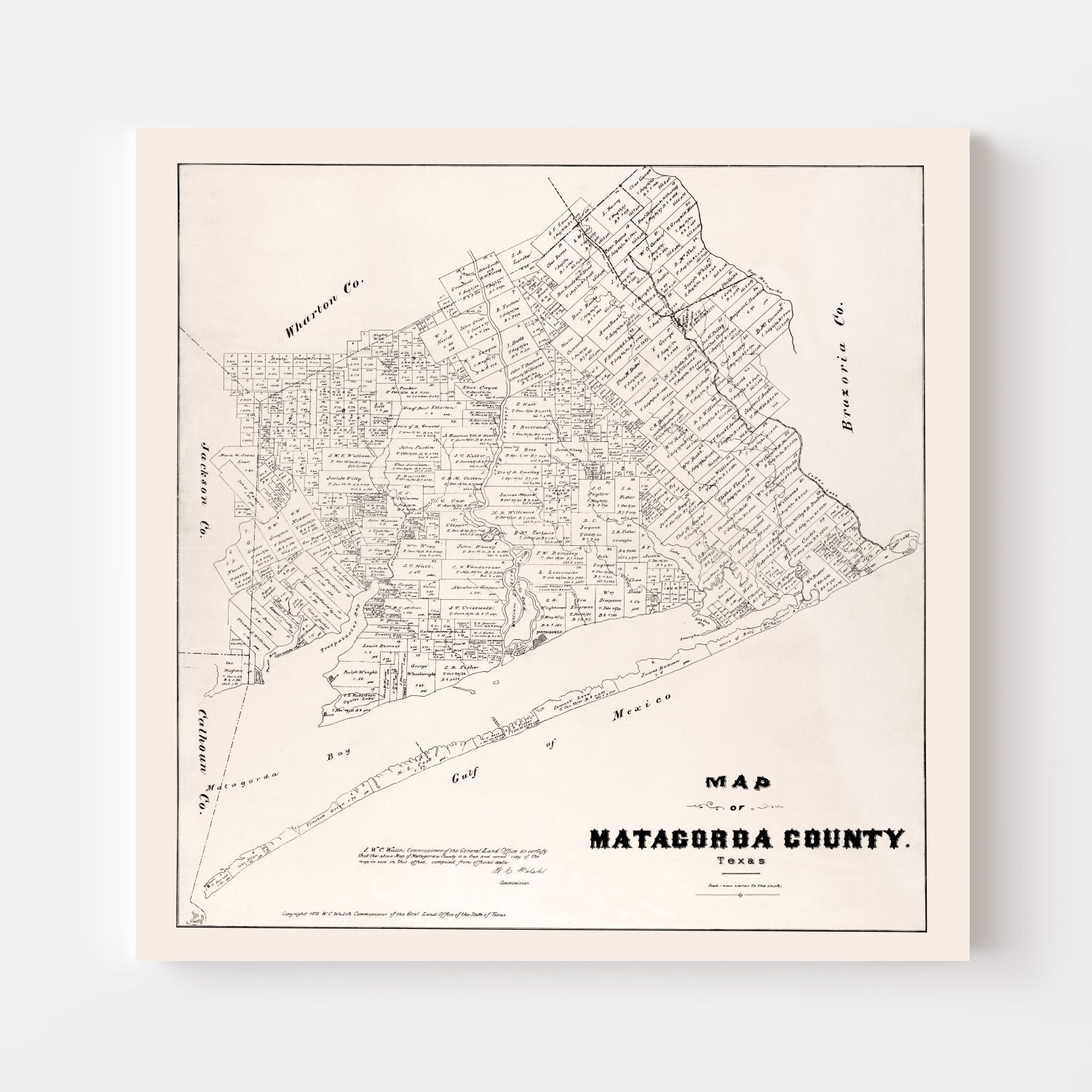 Vintage Map of Matagorda County, Texas 1879