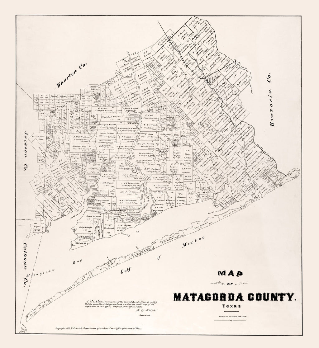 Vintage Map of Matagorda County, Texas 1879