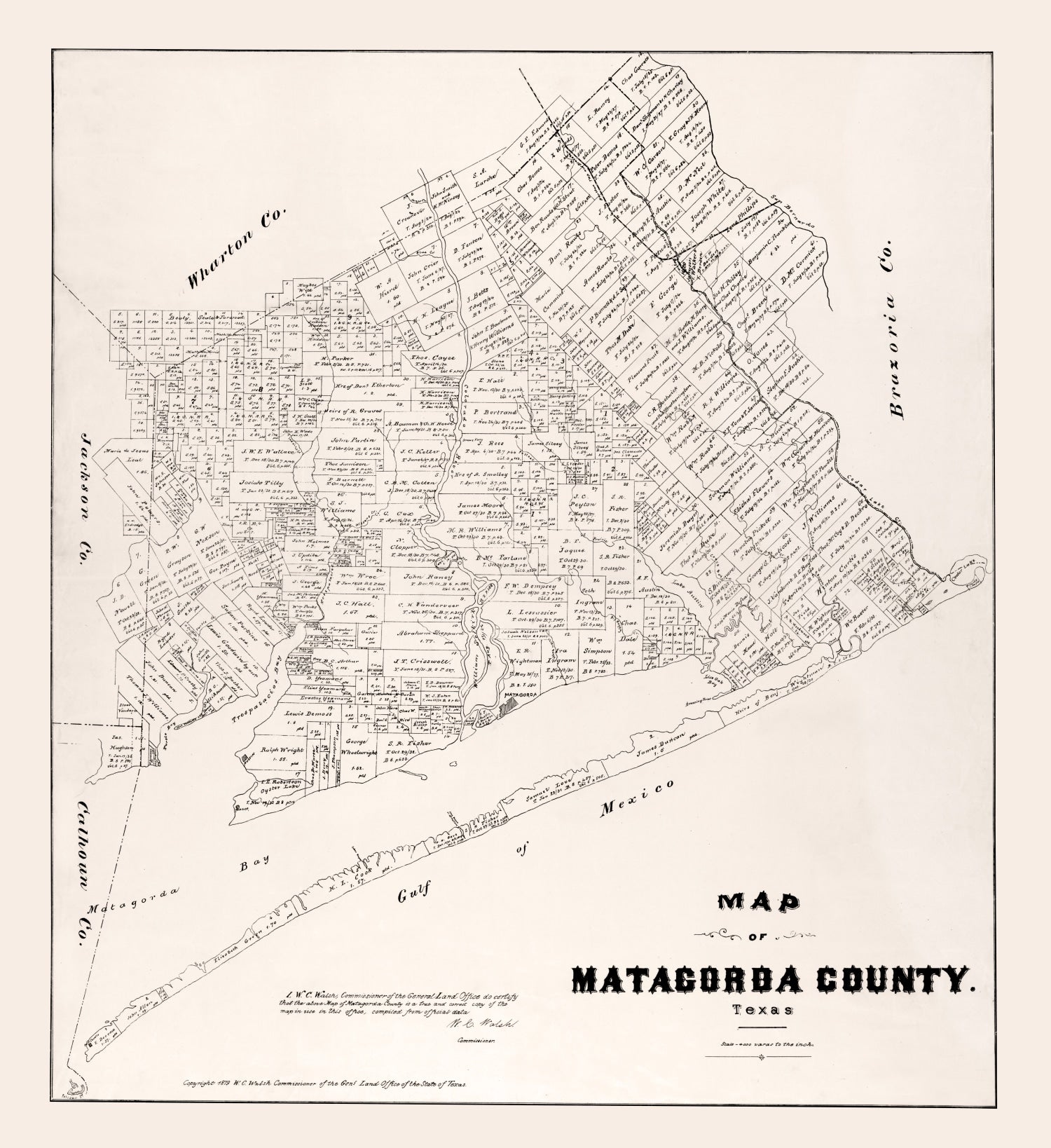 Vintage Map of Matagorda County, Texas 1879