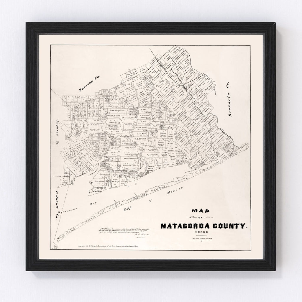 Vintage Map of Matagorda County, Texas 1879