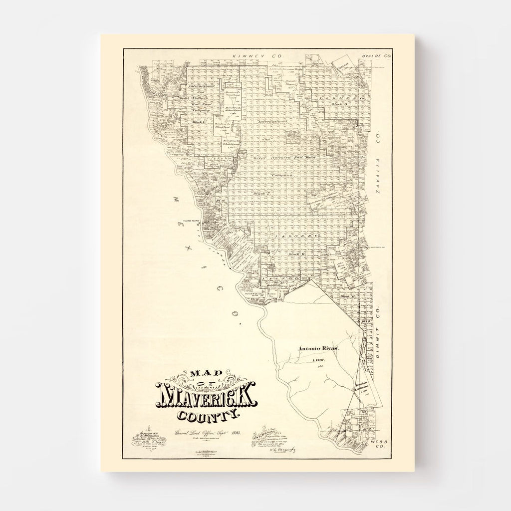 Vintage Map of Maverick County, Texas 1893