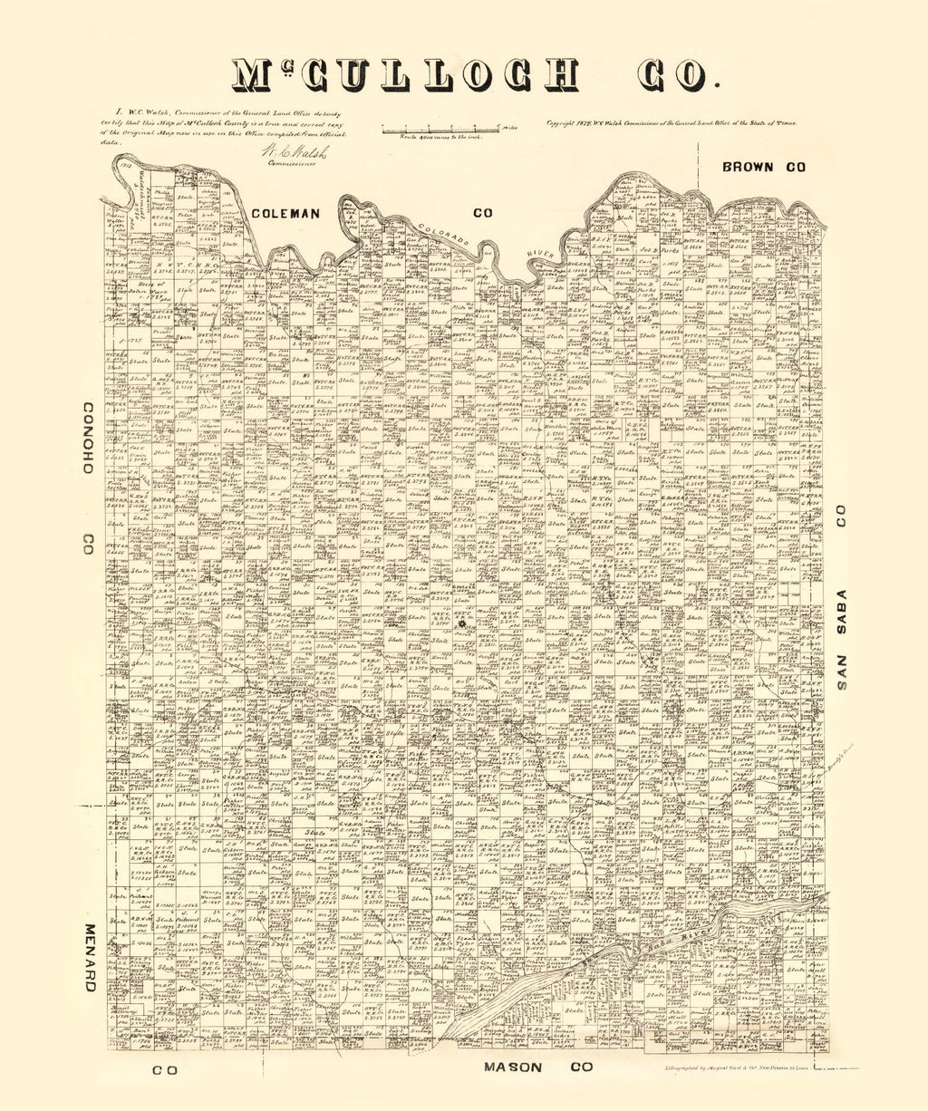 Vintage Map of McCulloch County, Texas 1879