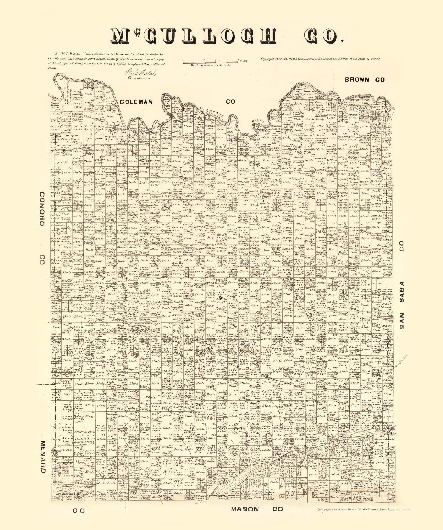 Vintage Map of McCulloch County, Texas 1879