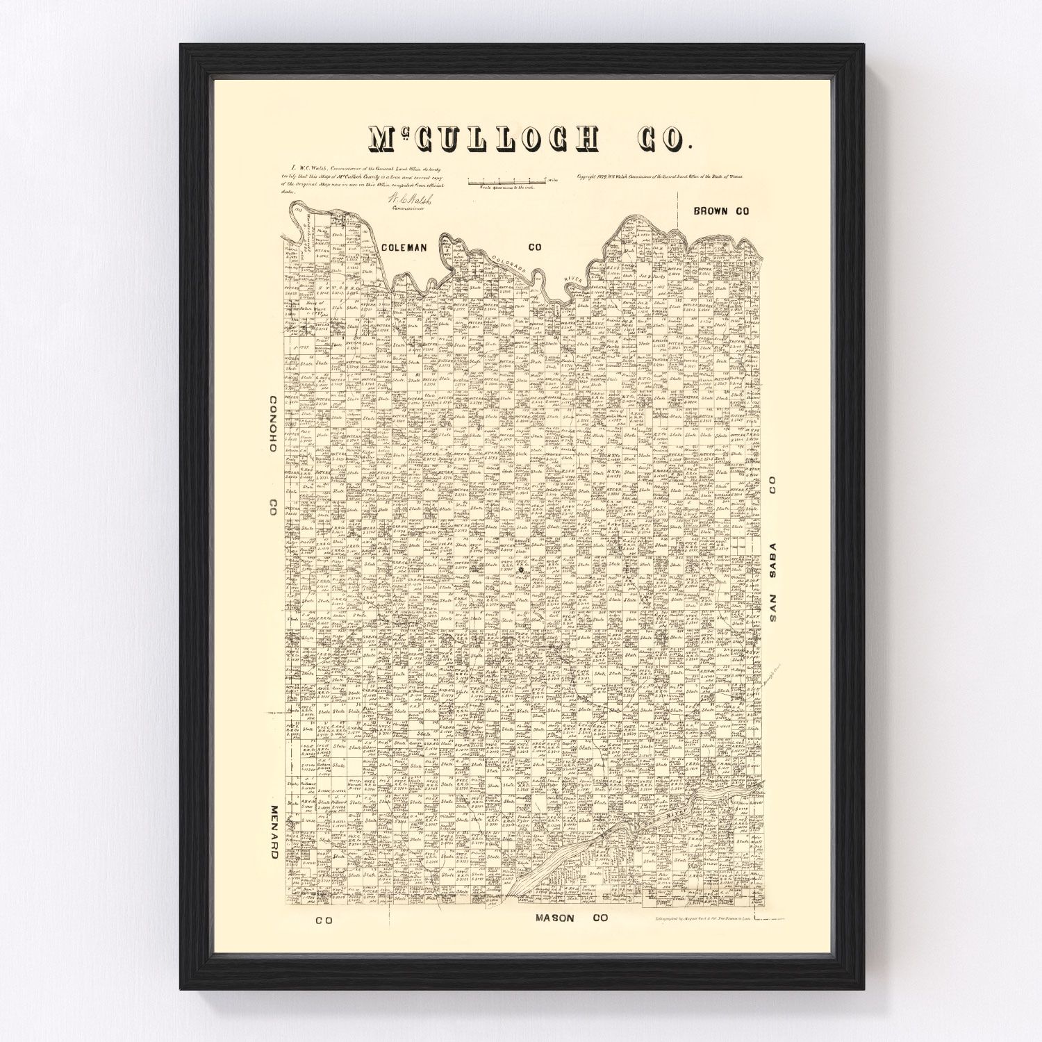 Vintage Map of McCulloch County, Texas 1879
