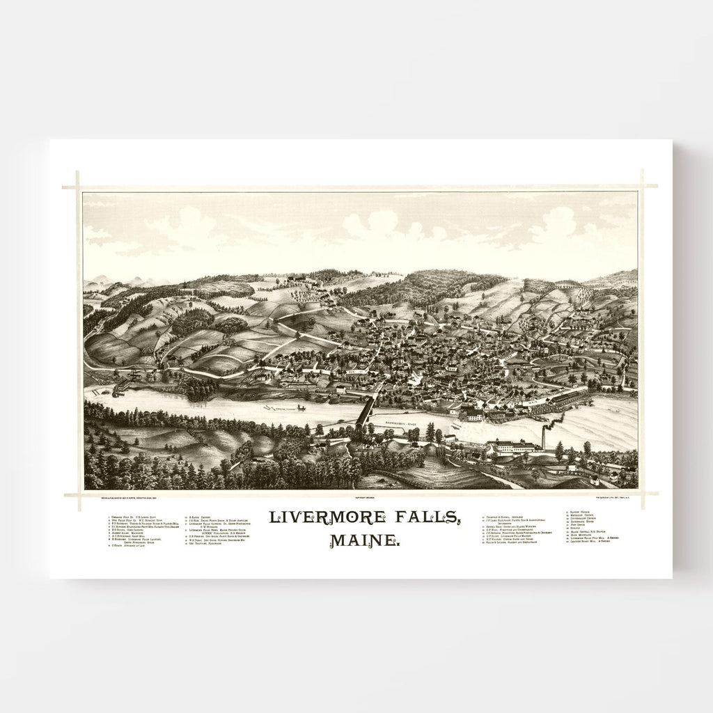 Vintage Map of Livermore Falls, Maine 1889