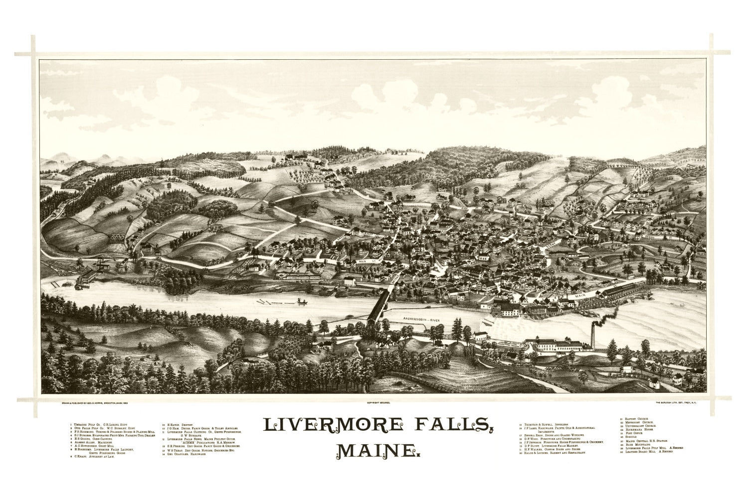 Vintage Map of Livermore Falls, Maine 1889