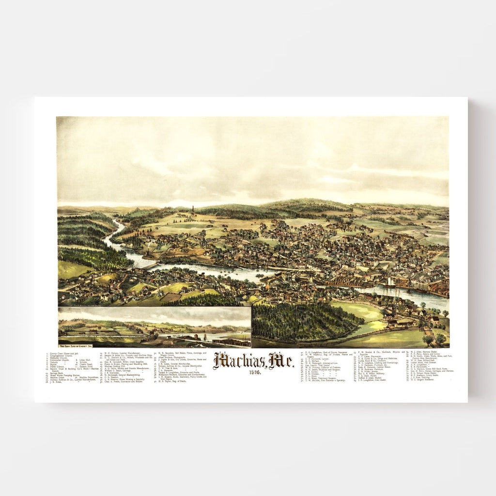 Vintage Map of Machias, Maine 1896