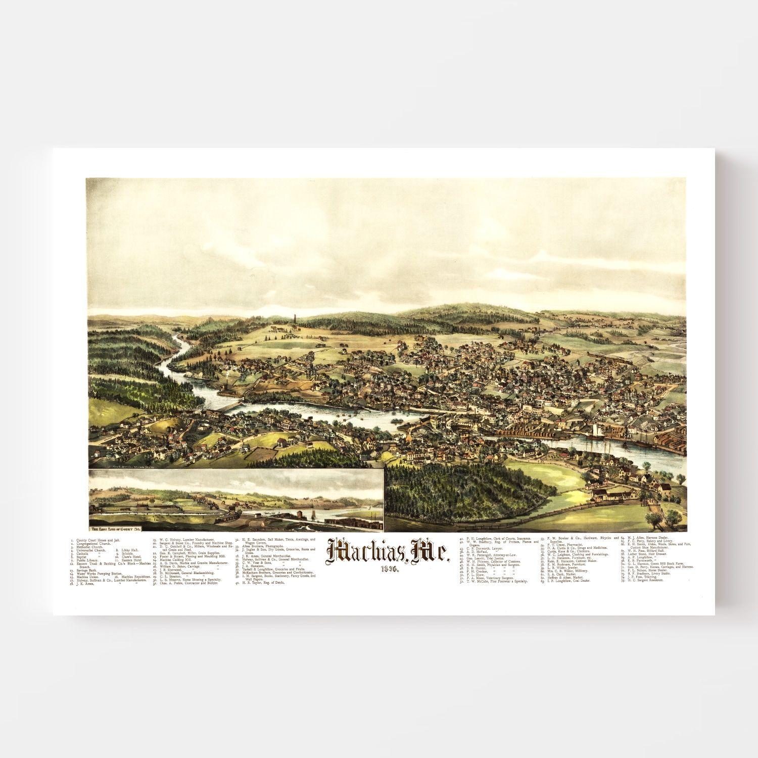 Vintage Map of Machias, Maine 1896