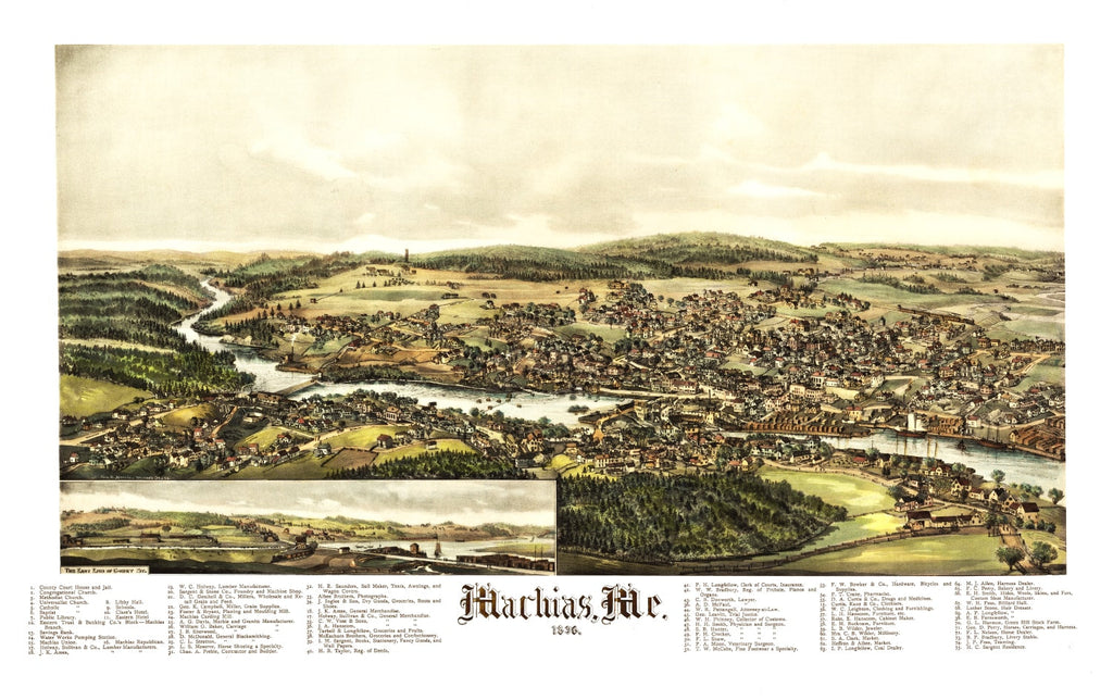 Vintage Map of Machias, Maine 1896