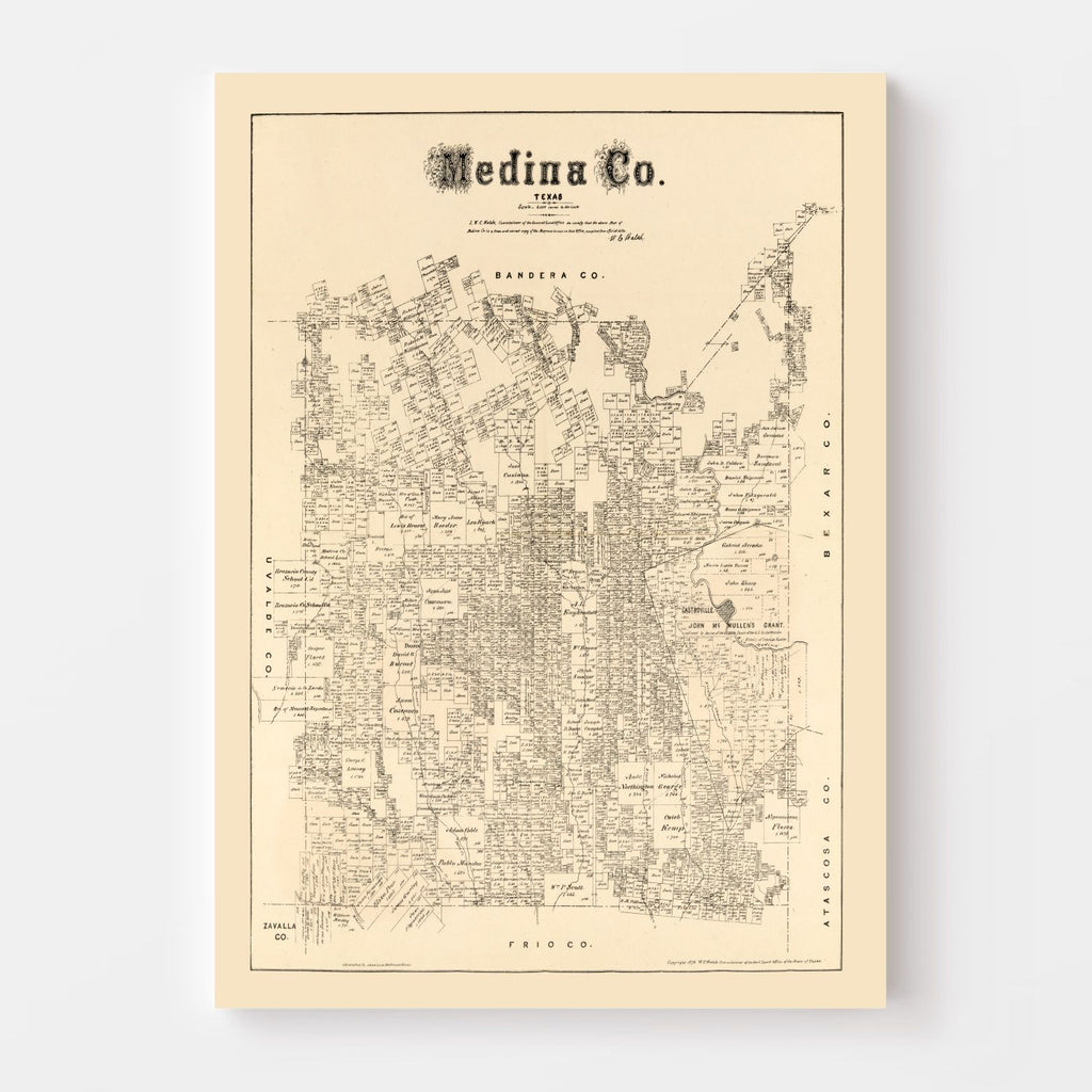 Vintage Map of Medina County, Texas 1879