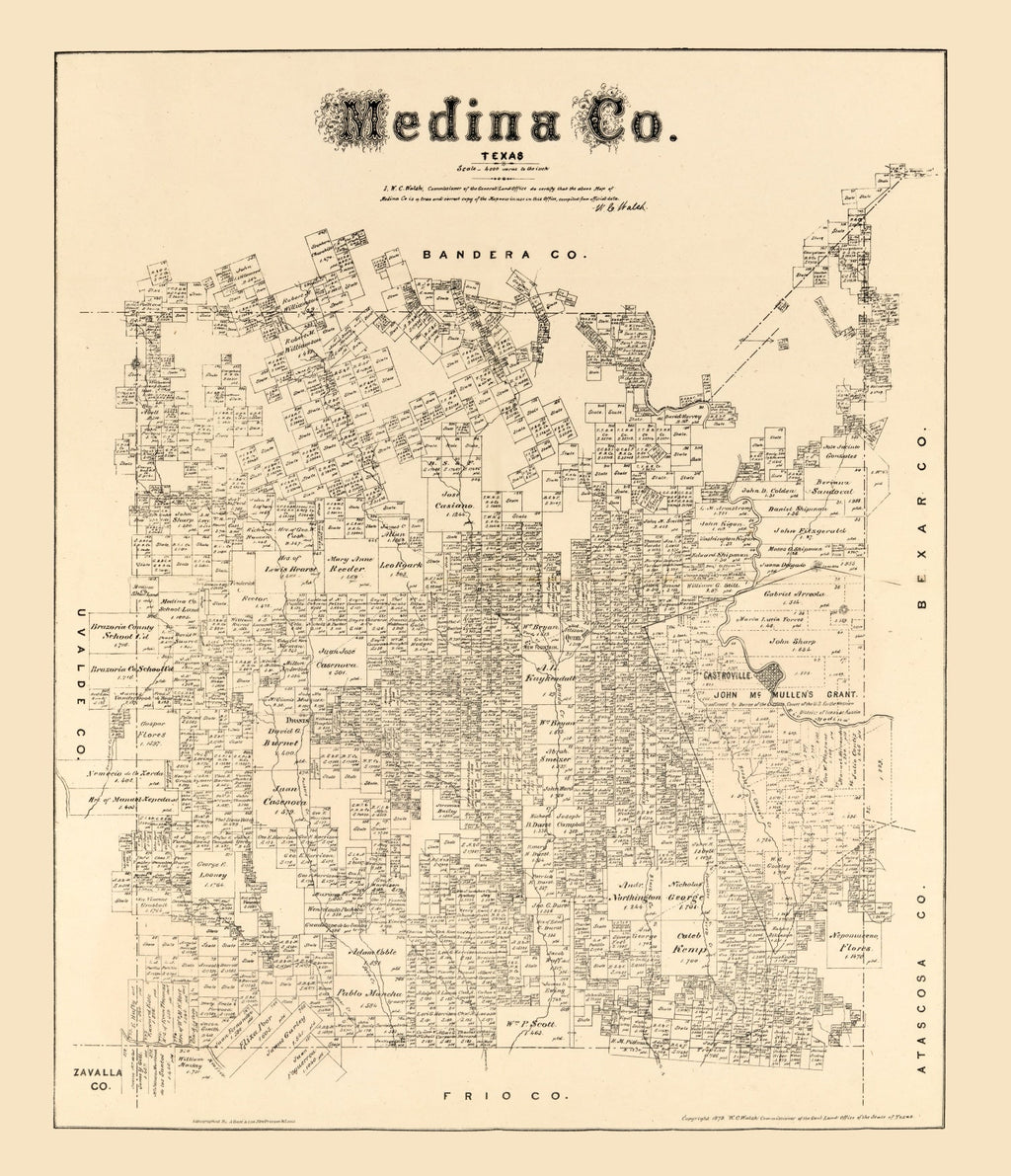 Vintage Map of Medina County, Texas 1879