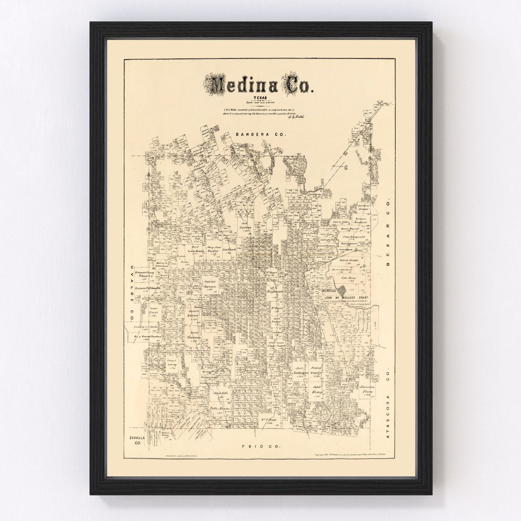 Vintage Map of Medina County, Texas 1879