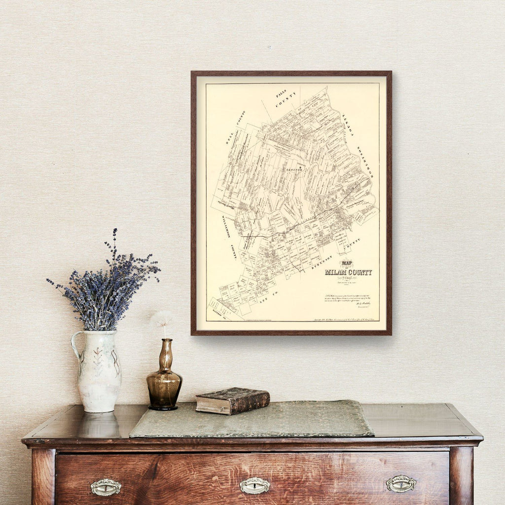 Vintage Map of Milam County, Texas 1879