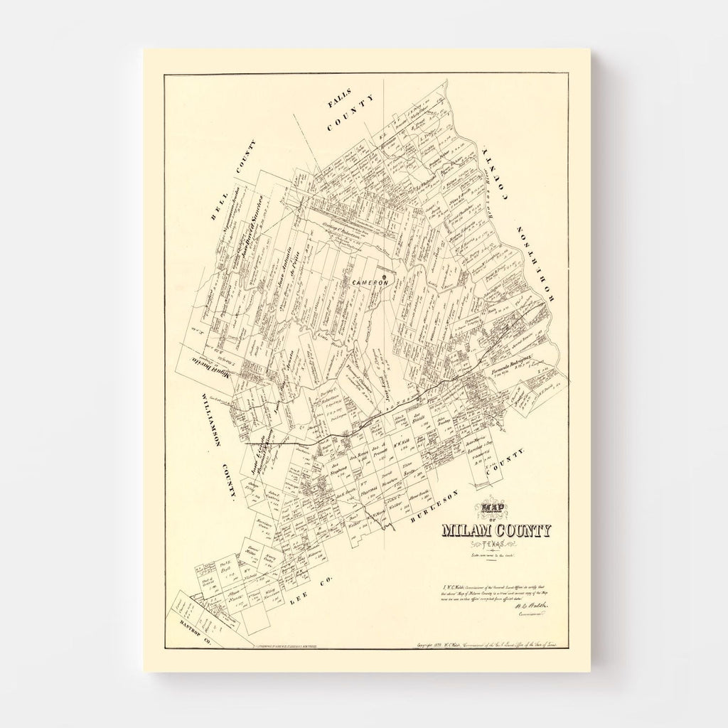 Vintage Map of Milam County, Texas 1879