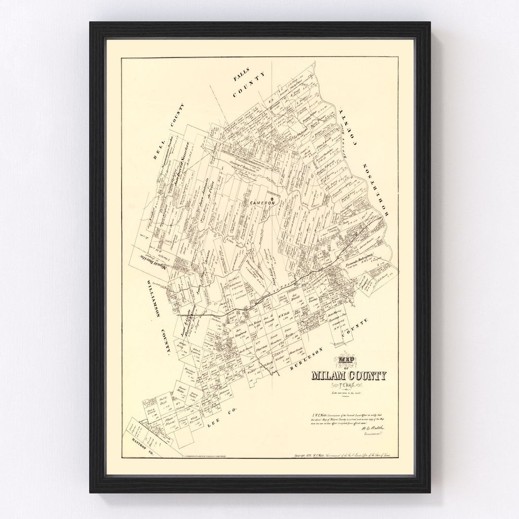 Vintage Map of Milam County, Texas 1879