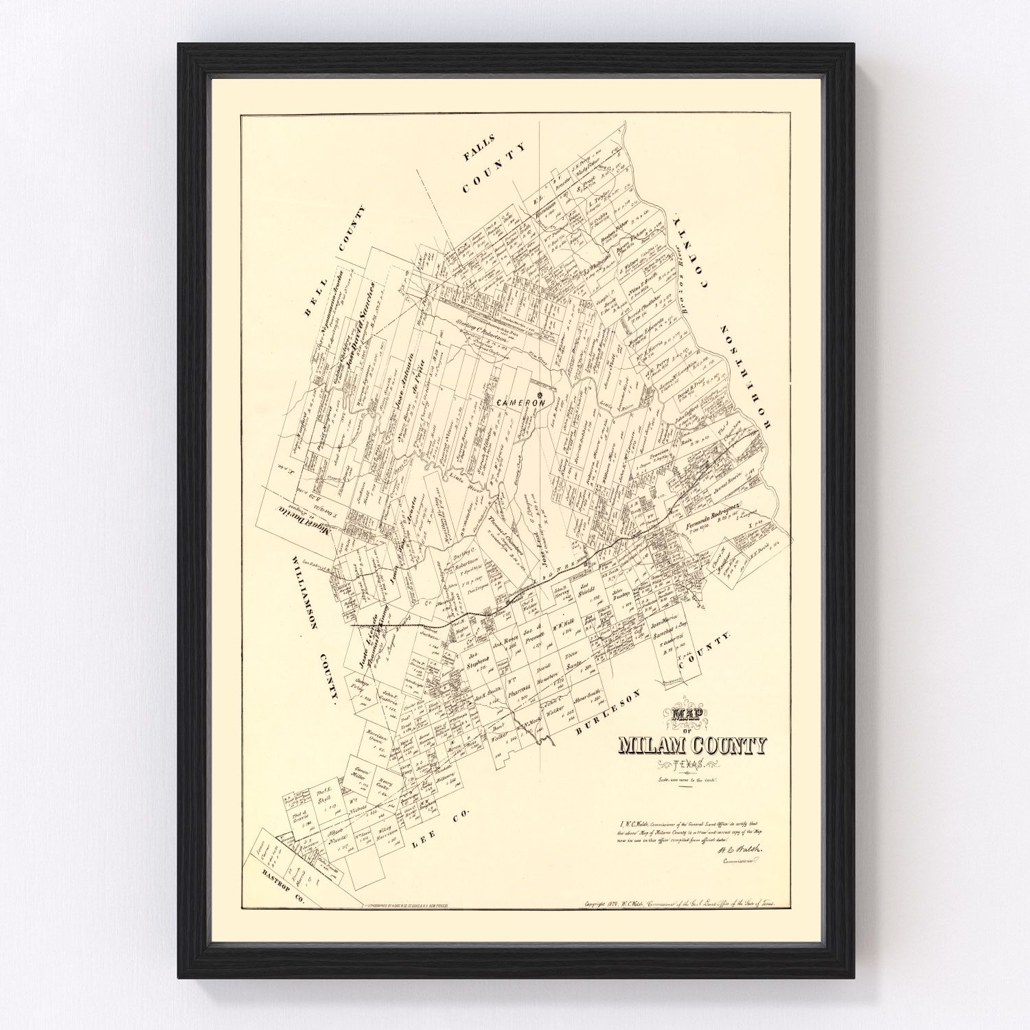 Vintage Map of Milam County, Texas 1879