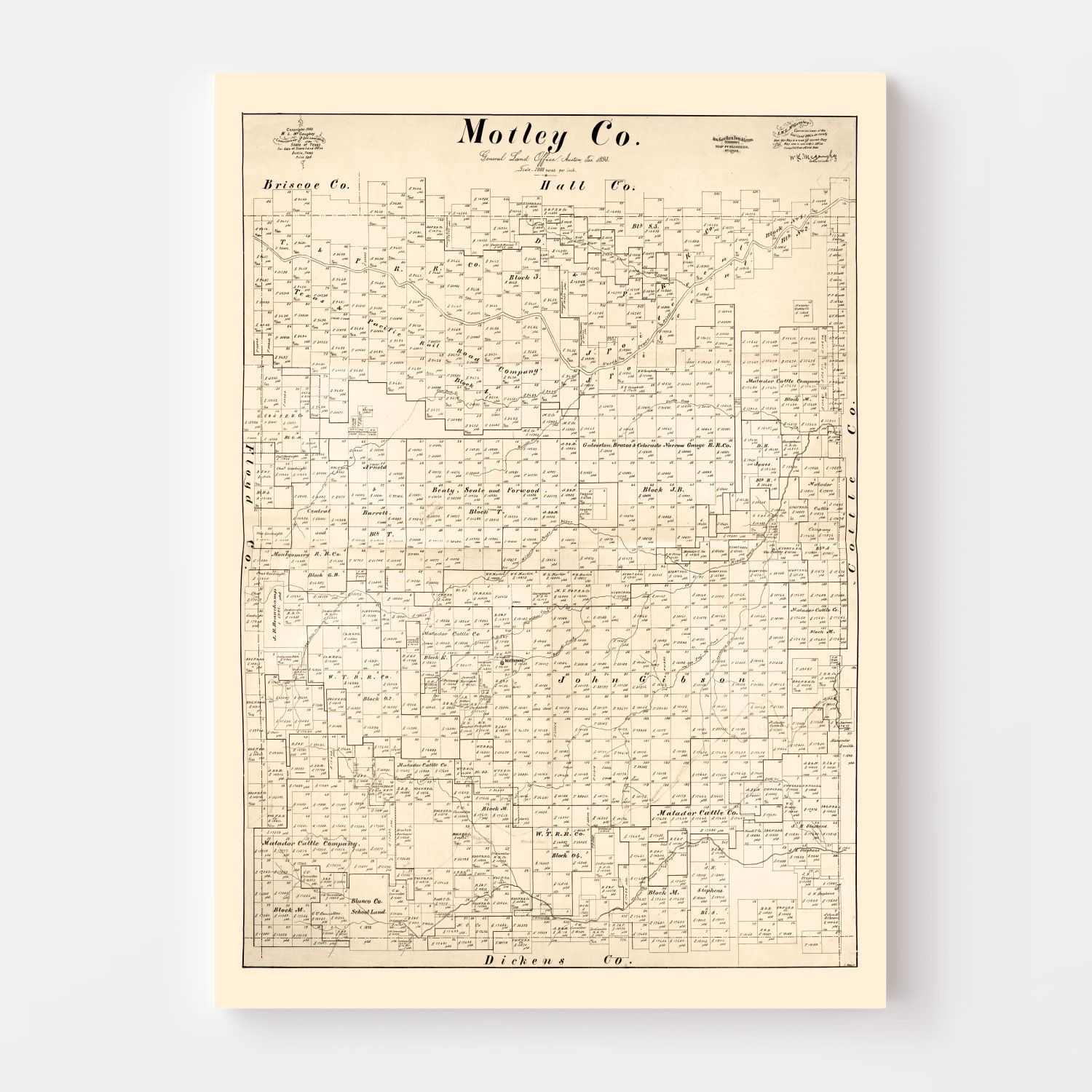 Vintage Map of Motley County, Texas 1893