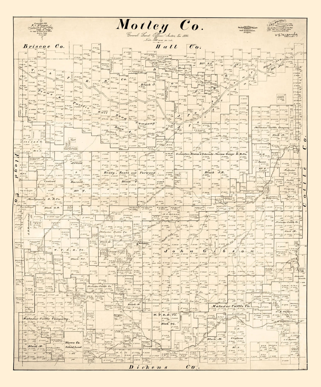 Vintage Map of Motley County, Texas 1893
