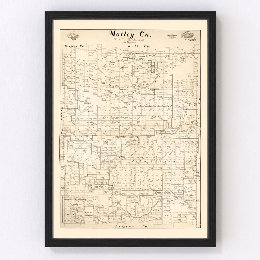 Vintage Map of Motley County, Texas 1893