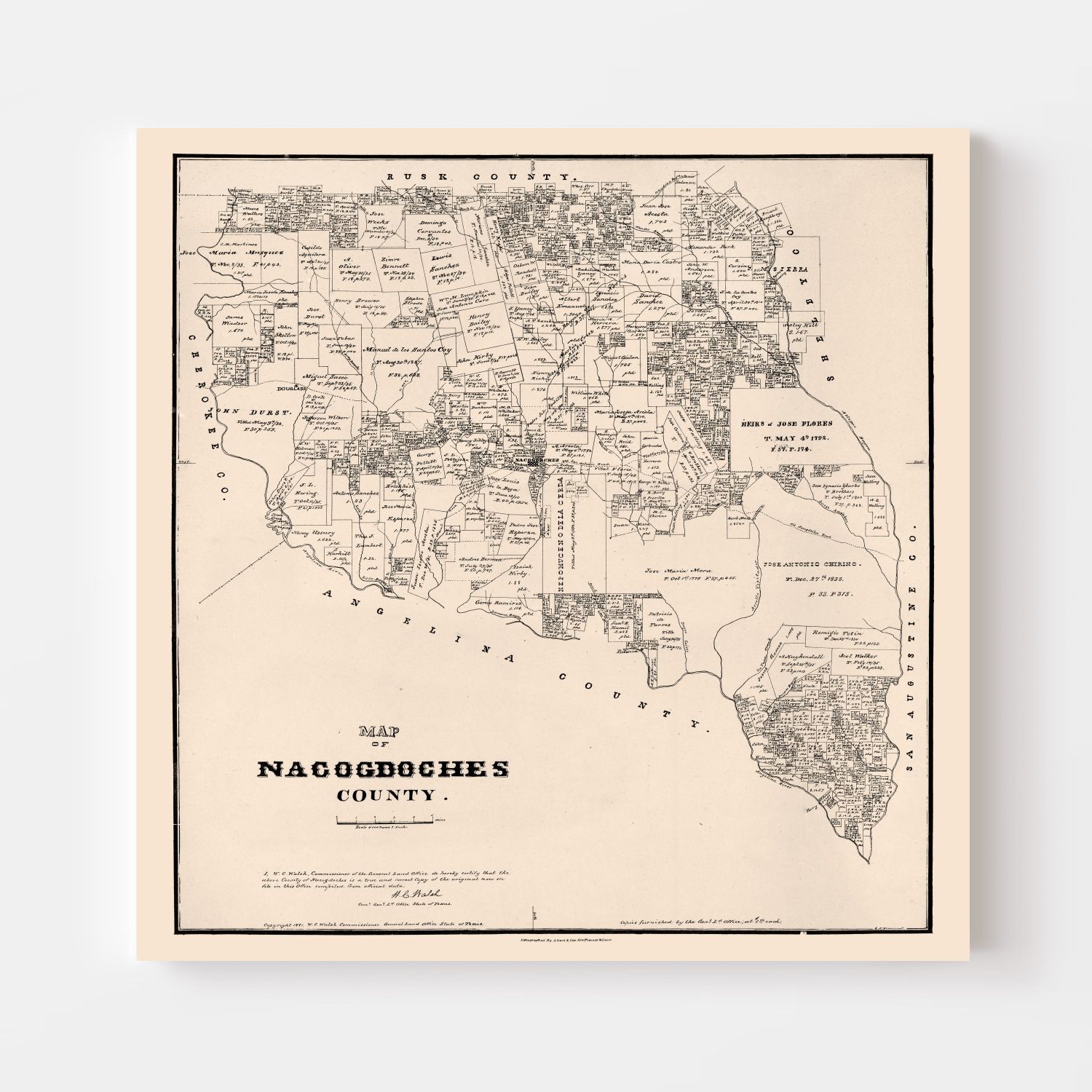 Vintage Map of Nacogdoches County, Texas 1881