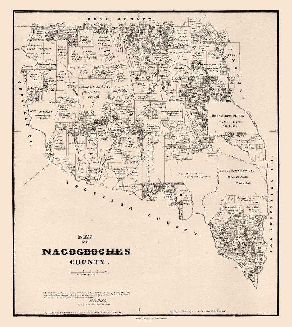 Vintage Map of Nacogdoches County, Texas 1881