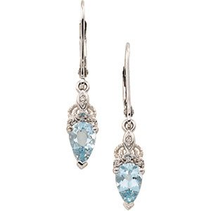 14K White Gold Natural Aquamarine & .04 CTW Natural Diamond Earrings