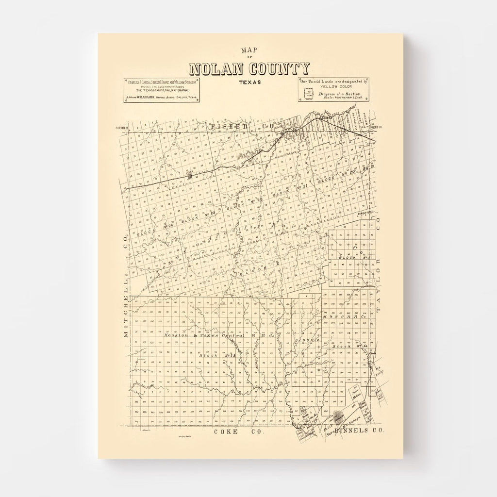 Vintage Map of Nolan County, Texas 1890