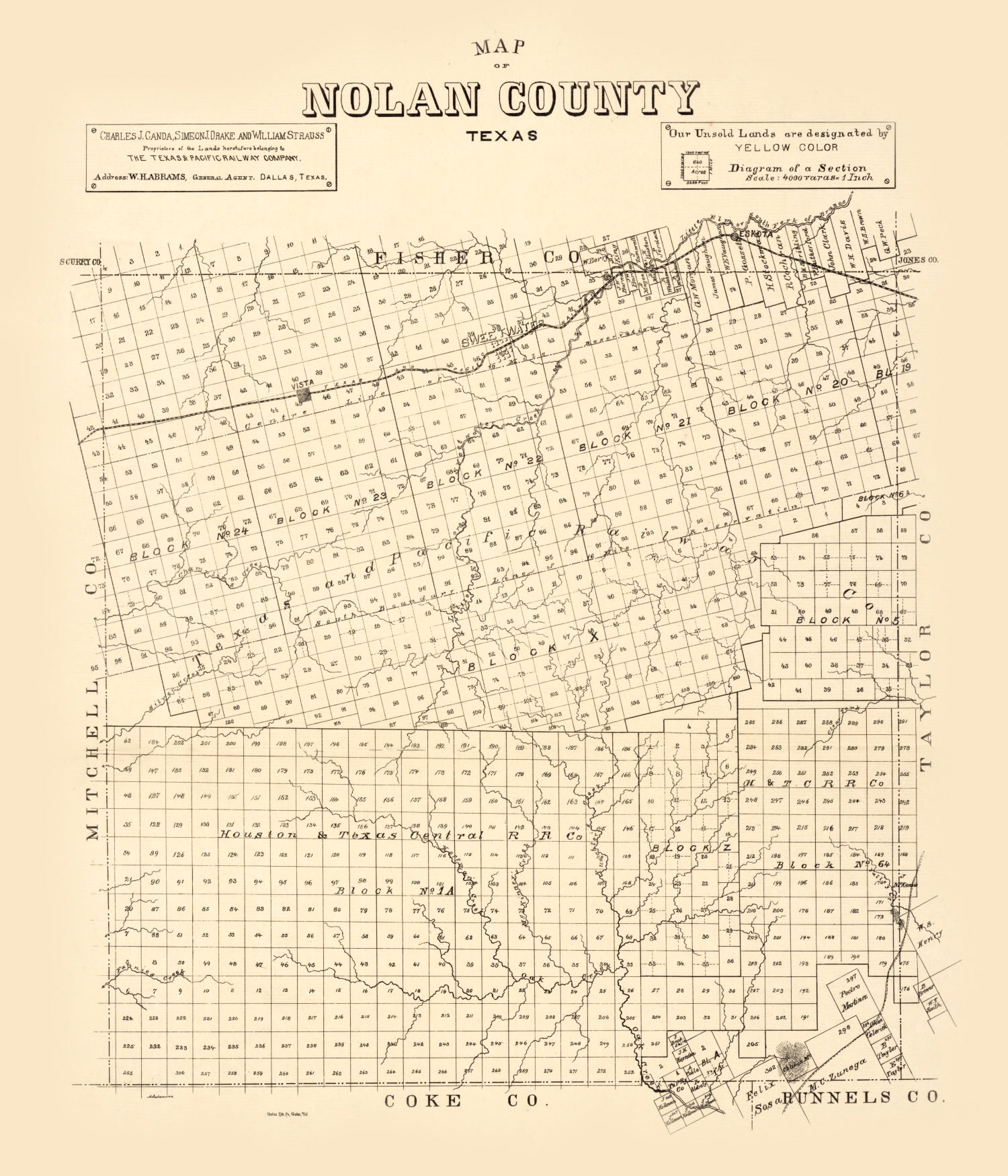 Vintage Map of Nolan County, Texas 1890