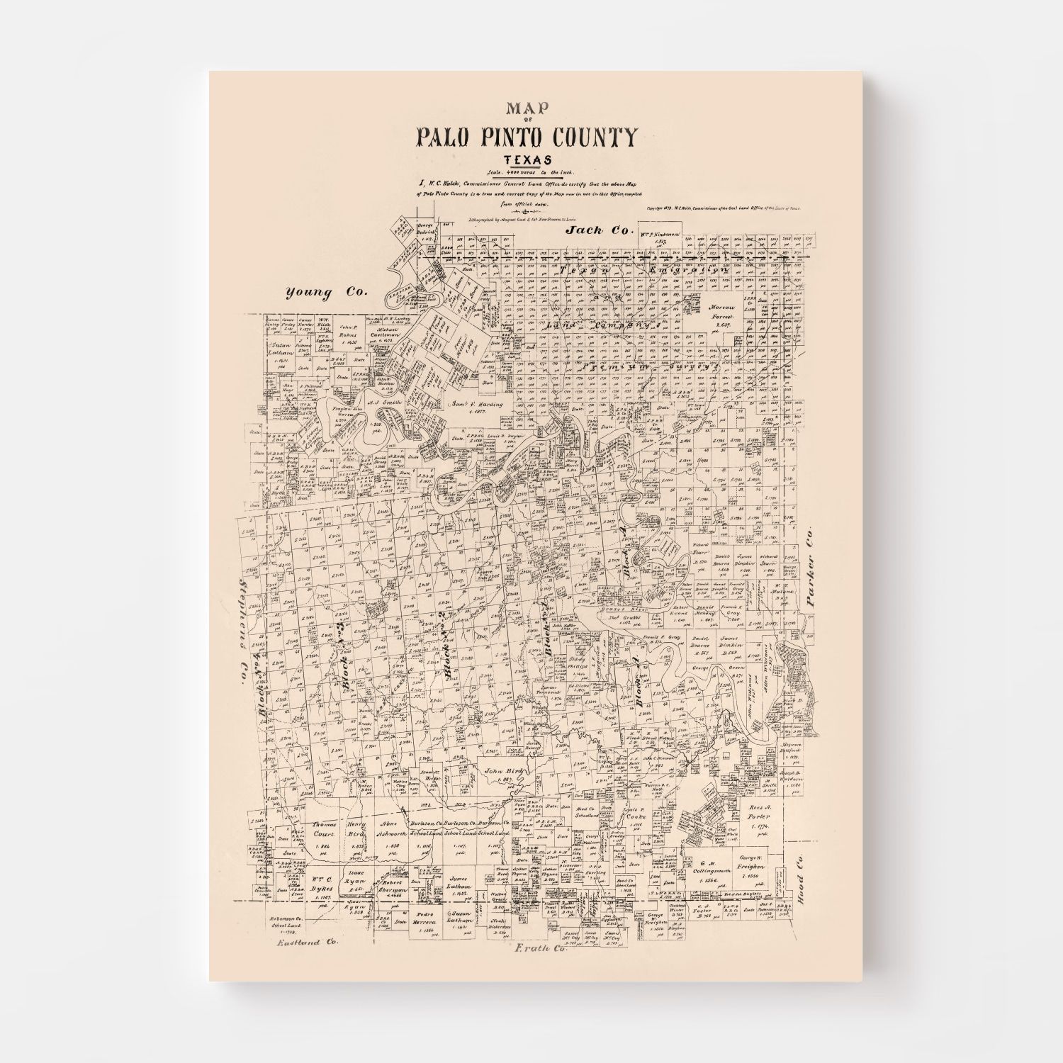 Vintage Map of Palo Pinto County, Texas 1879