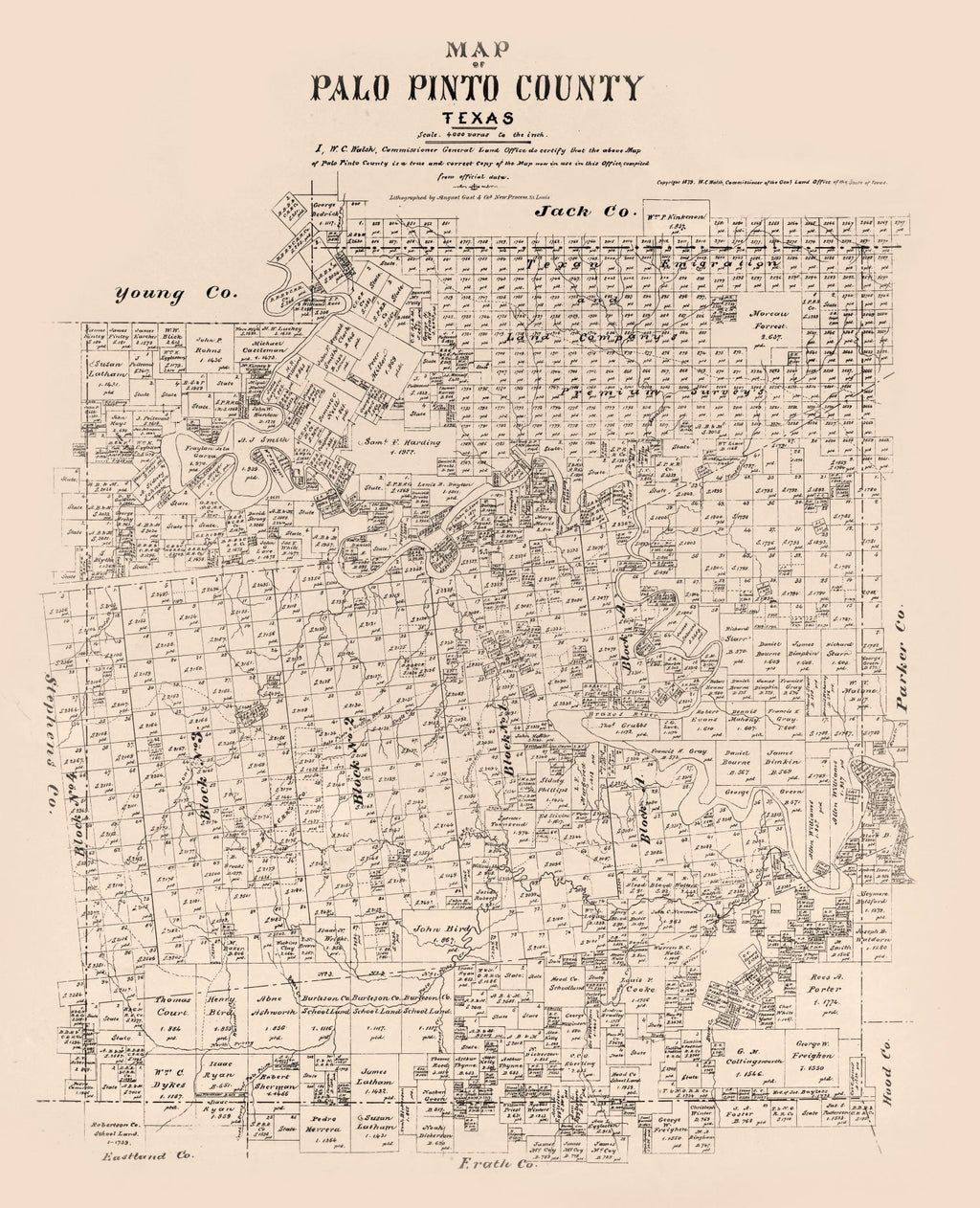 Vintage Map of Palo Pinto County, Texas 1879