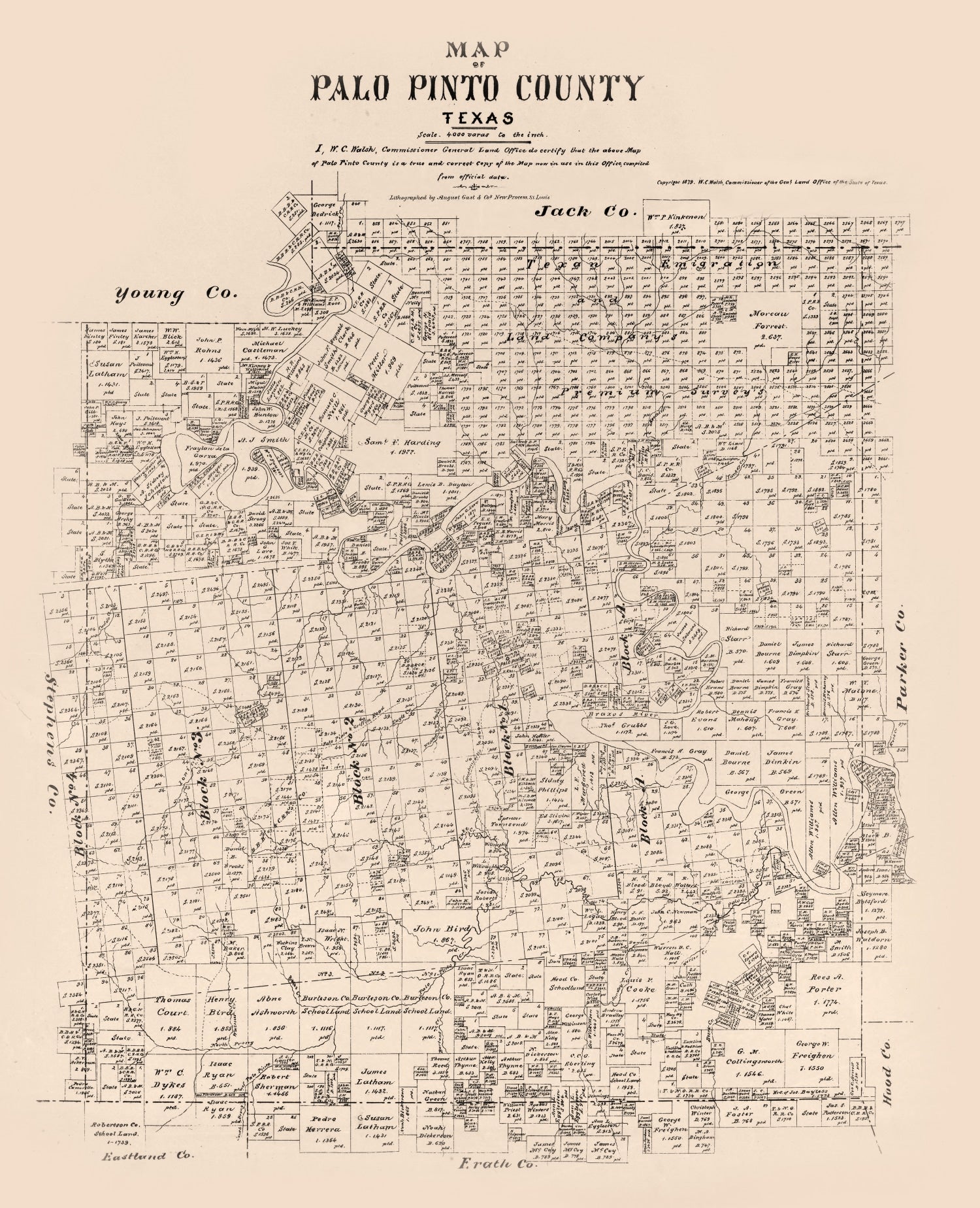 Vintage Map of Palo Pinto County, Texas 1879