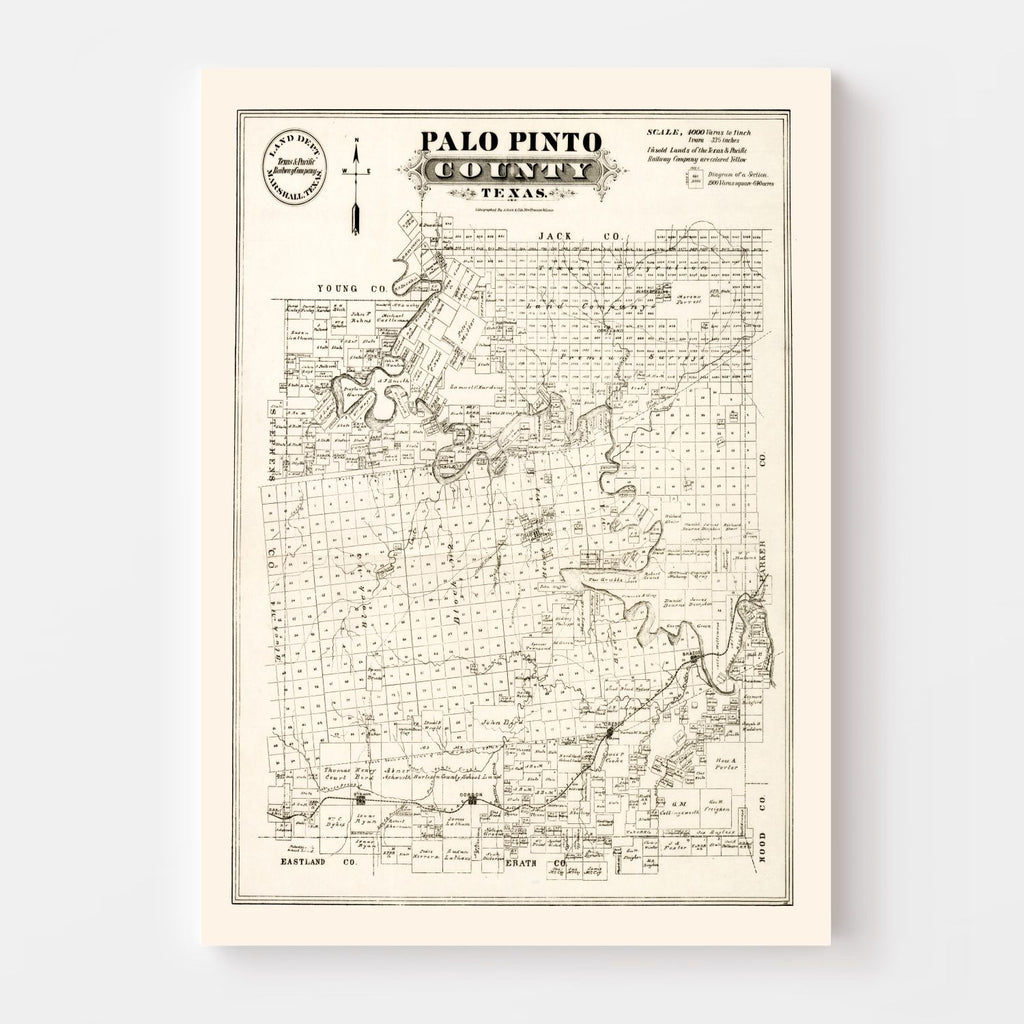 Vintage Map of Palo Pinto County, Texas 1880