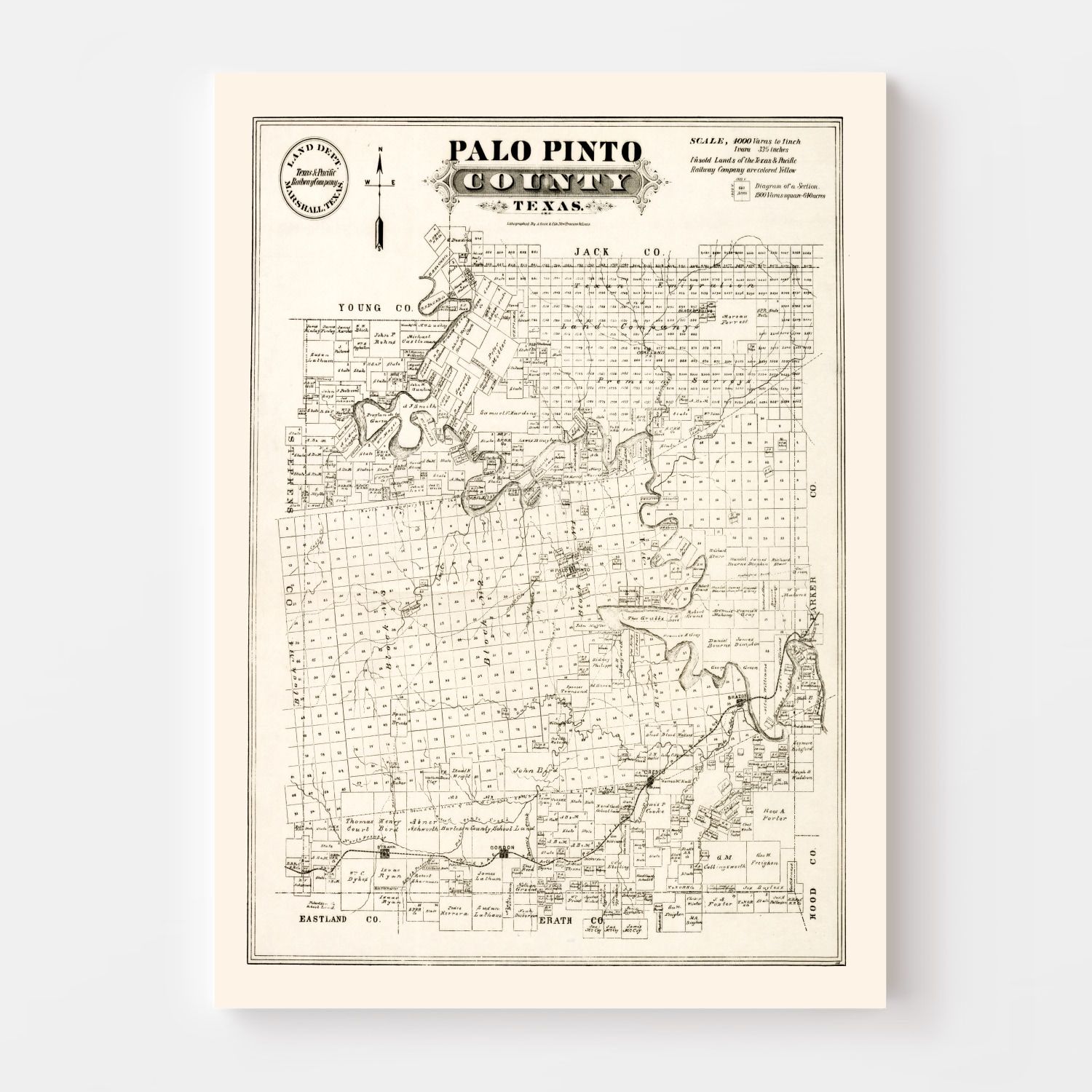 Vintage Map of Palo Pinto County, Texas 1880