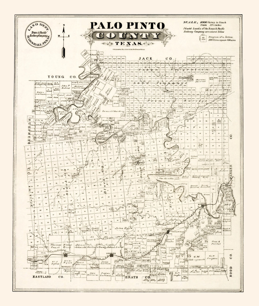 Vintage Map of Palo Pinto County, Texas 1880