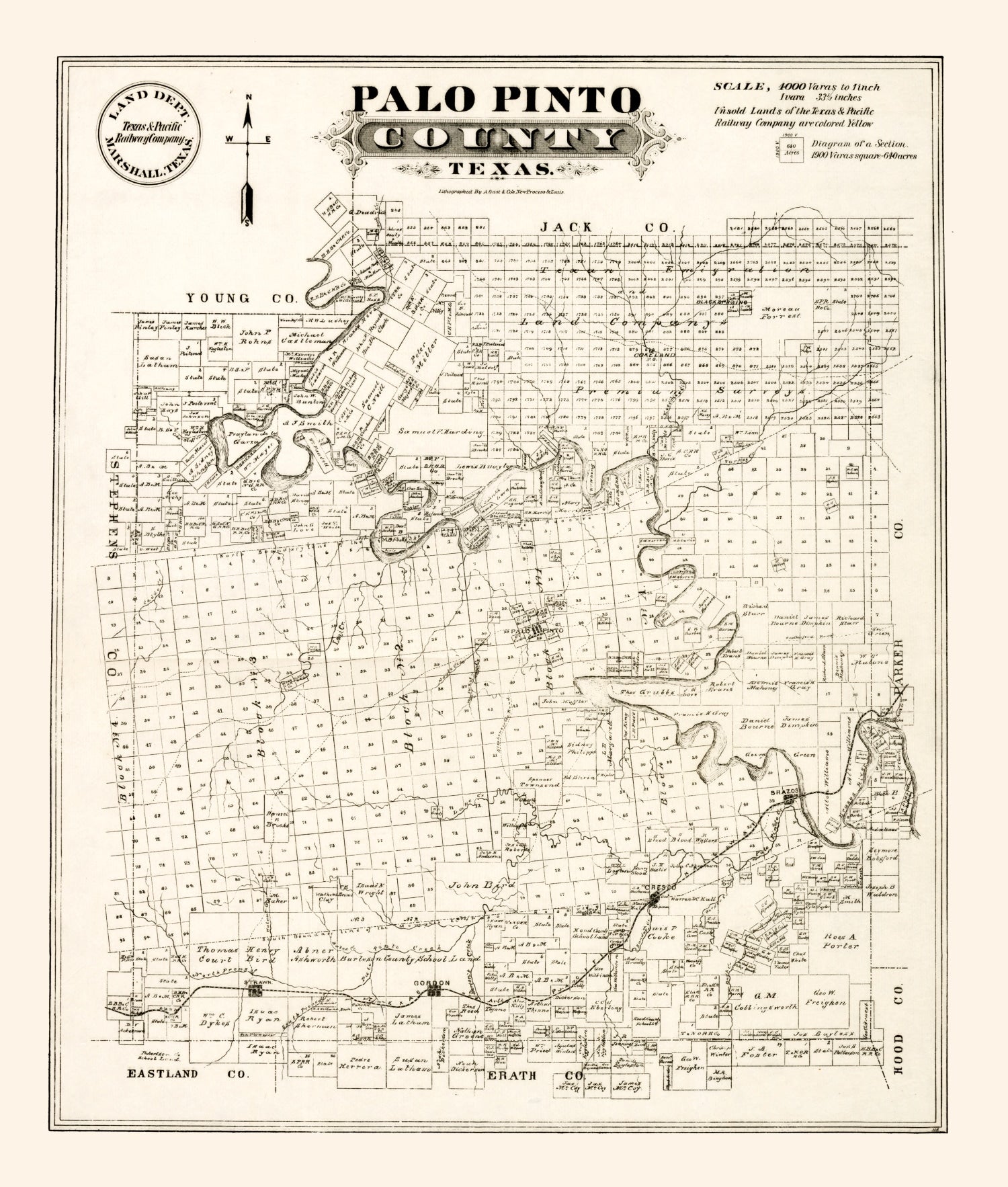 Vintage Map of Palo Pinto County, Texas 1880