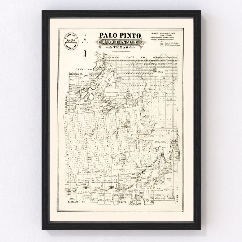 Vintage Map of Palo Pinto County, Texas 1880